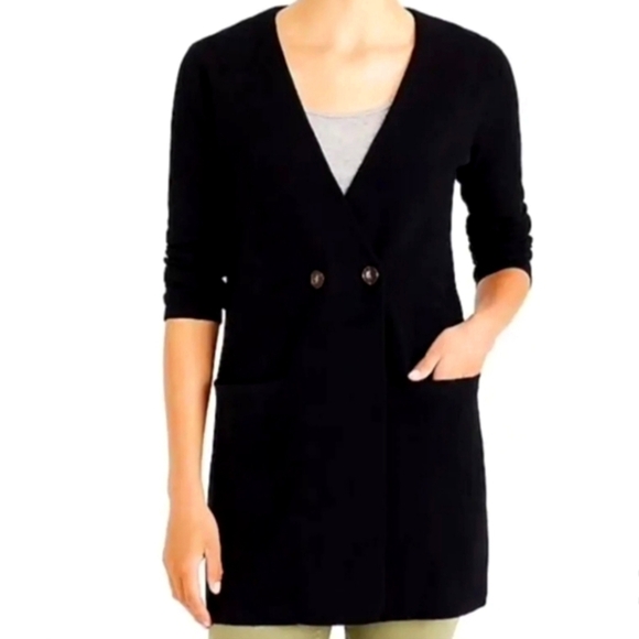 J. Crew Mercantile Black Collarless Sweater Blazer M - Picture 1 of 5